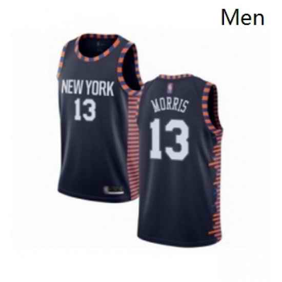 Mens New York Knicks 13 Marcus Morris Authentic Navy Blue Basketball Jersey 2018 19 City Edition